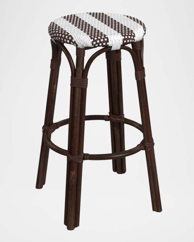 Tobias 30" Rattan Bar Stool, White/Brown Stripe
